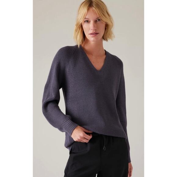 Athleta En Route Hanover Sweater Nightfall Purple Medium Merino Wool Blend - Picture 1 of 10